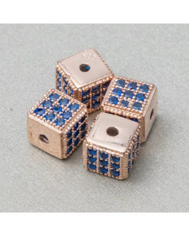 Distanziatore Di Argento 925 Cubo 5,5mm Foro Piccolo Oro Rosa Con Zirconi Zaffiro 8pz-CONNETTORI CON STRASS | Worldofjewel.com