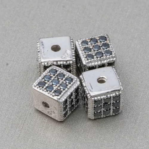 Ασημένιο 925 Spacer Cube 5,5mm Μικρή Τρύπα με Ρόδιο Επιμεταλλωμένο με Μαύρα Ζιργκόν 8τμχ