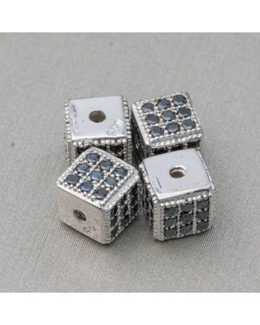 Distanziatore Di Argento 925 Cubo 5,5mm Foro Piccolo Rodiato Con Zirconi Nero 8pz-CONNETTORI CON STRASS | Worldofjewel.com