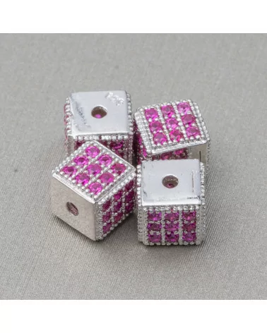 Distanziatore Di Argento 925 Cubo 5,5mm Foro Piccolo Rodiato Con Zirconi Ruby 8pz-CONNETTORI CON STRASS | Worldofjewel.com