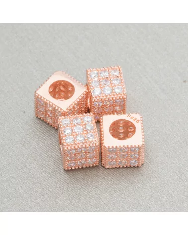 Distanziatore Di Argento 925 Cubo 6mm Foro Largo da 3,8mm Oro Rosa Con Zirconi Bianchi 10pz-CONNETTORI CON STRASS | Worldofjewel.com