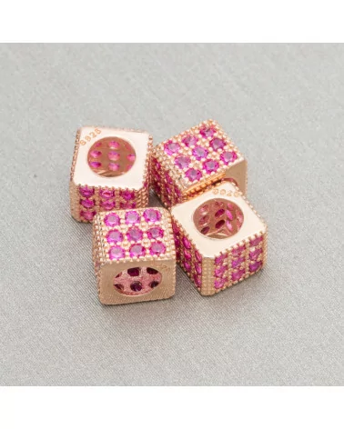 Distanziatore Di Argento 925 Cubo 6mm Foro Largo da 3,8mm Oro Rosa Con Zirconi Ruby 10pz-CONNETTORI CON STRASS | Worldofjewel.com