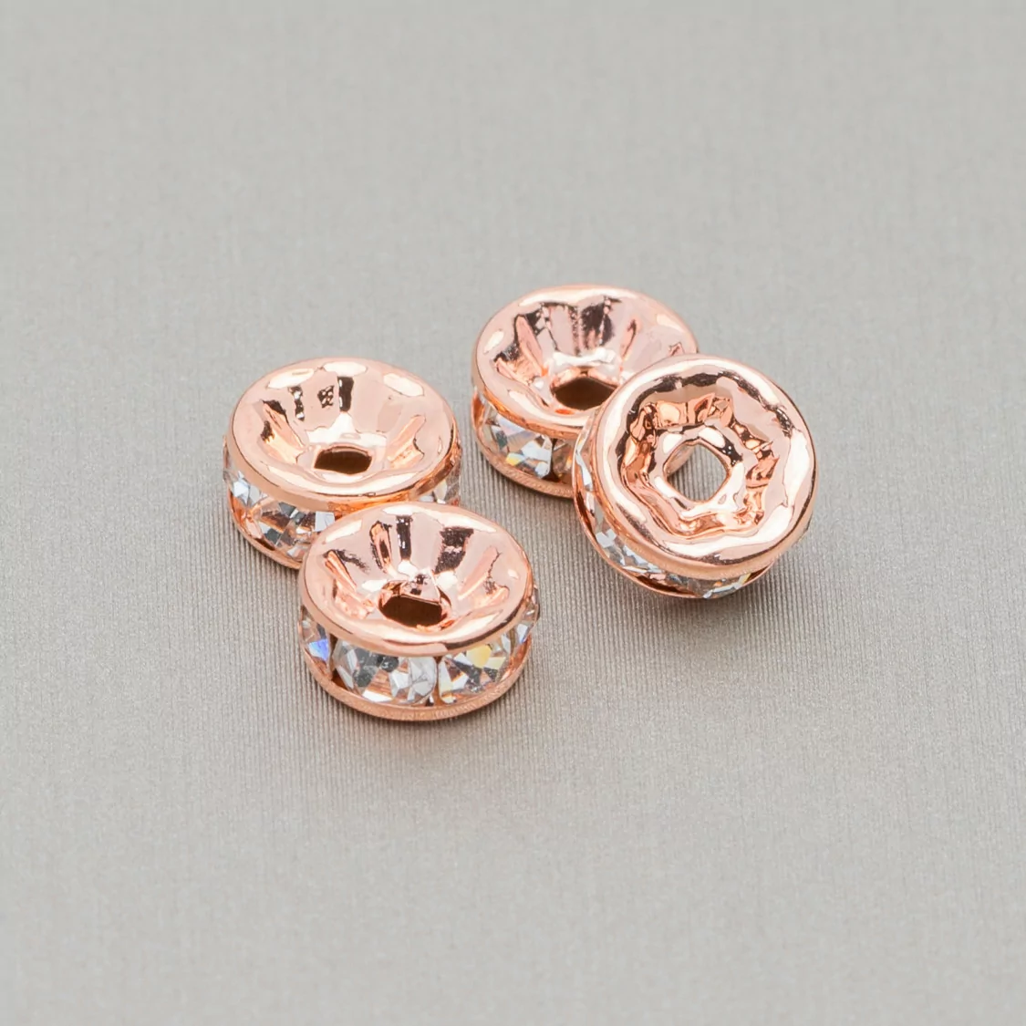 Distanziatore Rondelle Strass Di Ottone Qualita' Mideast 10mm 100pz Oro Rosa-CONNETTORI CON STRASS | Worldofjewel.com