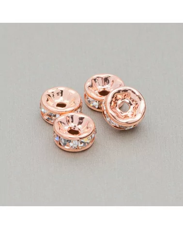 Distanziatore Rondelle Strass Di Ottone Qualita' Mideast 10mm 100pz Oro Rosa-CONNETTORI CON STRASS | Worldofjewel.com