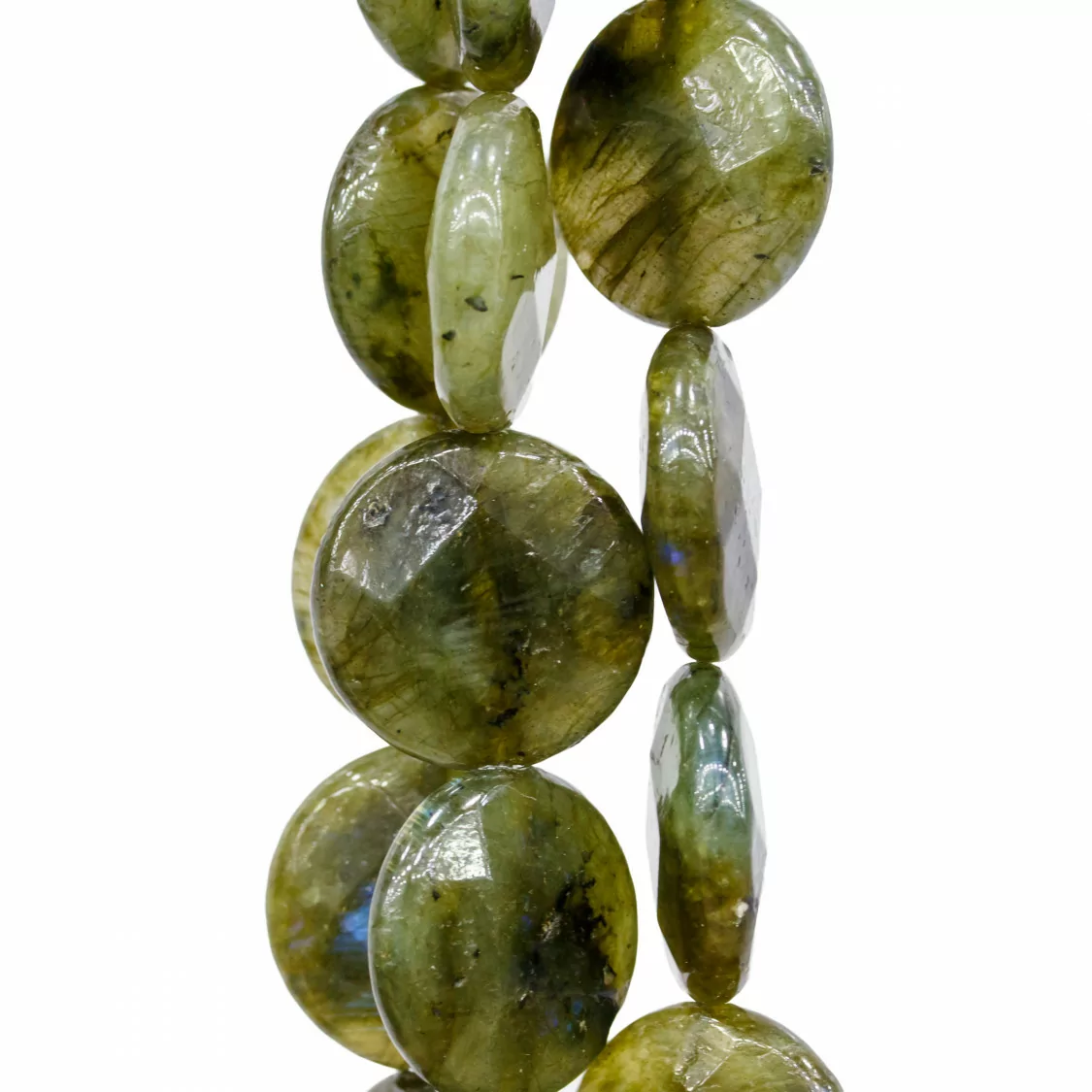 Labradorite Verde Grezzo Tondo Piatto Sfaccettato 15mm-LABRADORITE VERDE | Worldofjewel.com