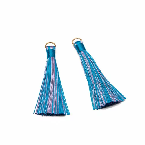 Tassels With Golden Brass Ring 10x80mm 20pcs Blue Mix 2