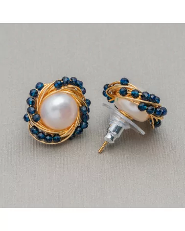 Orecchini A Perno Di Argento 925 Con Bronzo Perle Di Fiume E Zirconi 16mm 2 Paia Blu-ARGENTO 925 FANTASIA | Worldofjewel.com