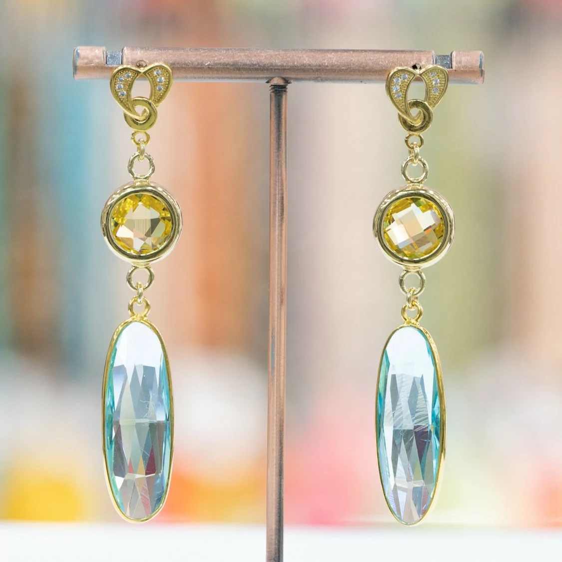 Orecchini A Perno Di Argento 925 Con Cubic Zirconia 12x66mm Dorato Giallo-Acqua-ARGENTO 925 DESIGN ITALY | Worldofjewel.com