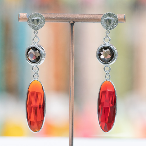 Boucles d'oreilles clous en argent 925 avec zircons cubiques 12x66mm rhodié-rouge fumé