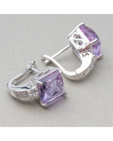 Orecchini Di Argento 925 Con Zirconi E Cabochon Di Topazio Termodiffuso 11x16mm Viola-ARGENTO 925 CRYSTAL | Worldofjewel.com