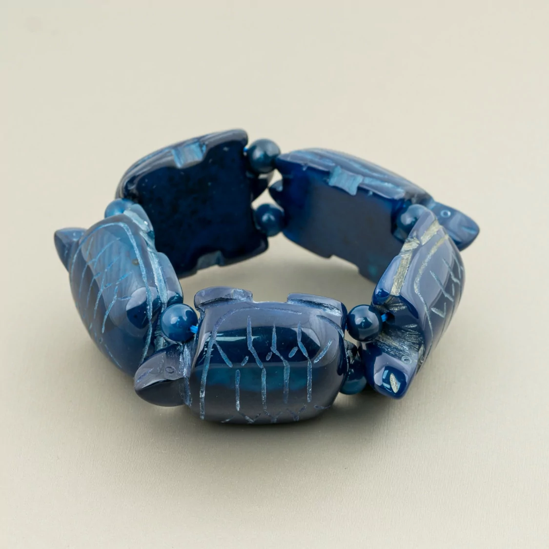 Bracciale Di Pietre Dure Tartaruga Grande Tartaruga 31x48mm Agata Blu Scuro-BRACCIALI BIJOUX | Worldofjewel.com