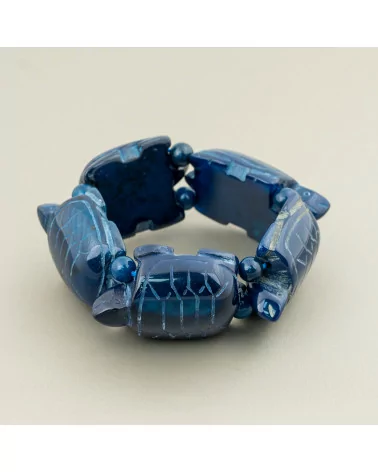 Bracciale Di Pietre Dure Tartaruga Grande Tartaruga 31x48mm Agata Blu Scuro-BRACCIALI BIJOUX | Worldofjewel.com