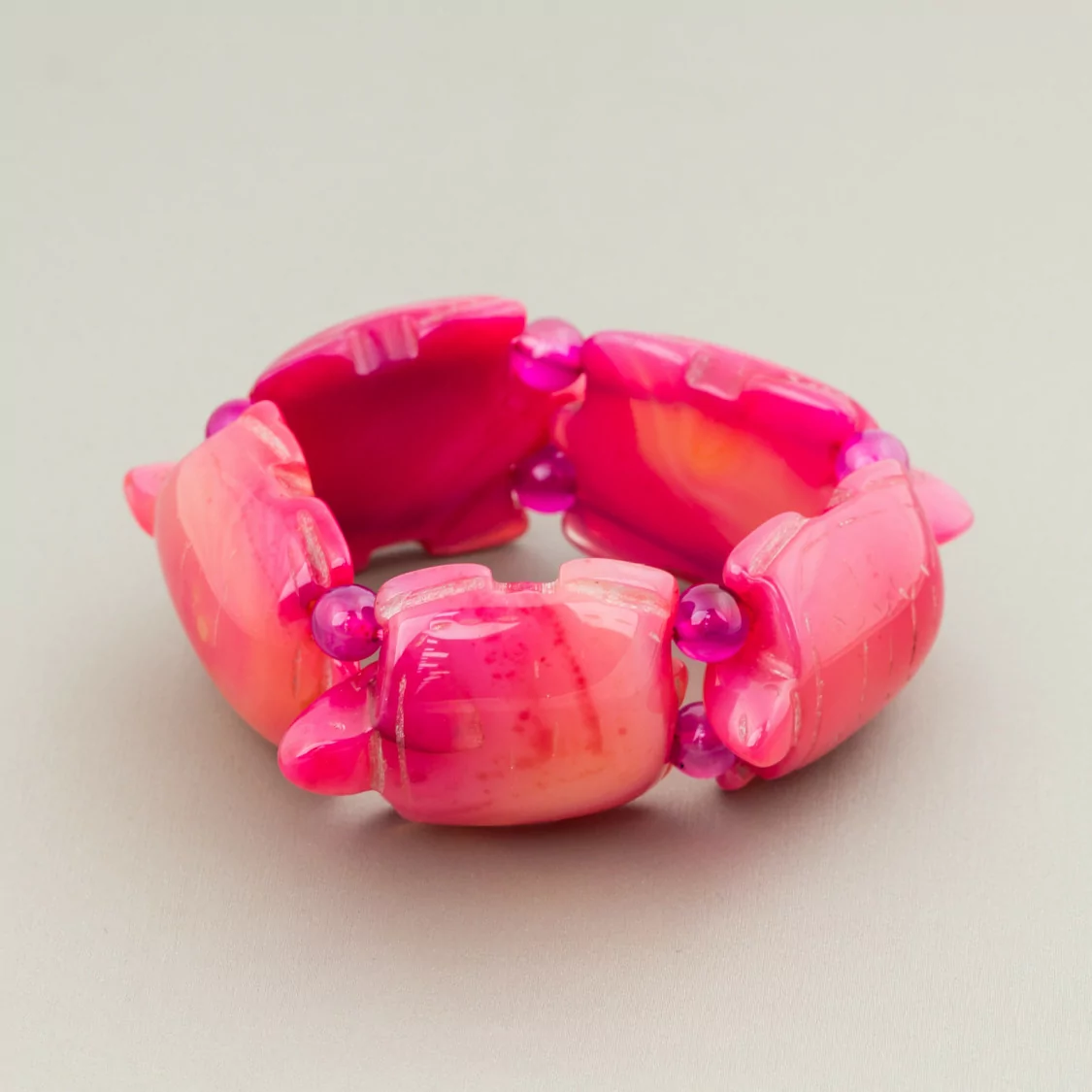 Bracciale Di Pietre Dure Tartaruga Grande Tartaruga 31x48mm Agata Fucsia-BRACCIALI BIJOUX | Worldofjewel.com