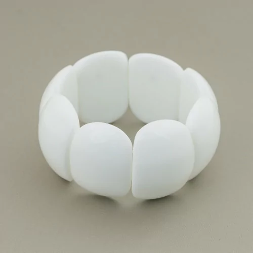 Pulsera Elástica De Piedras Duras Lisas Altura 40x30mm Ágata Blanca