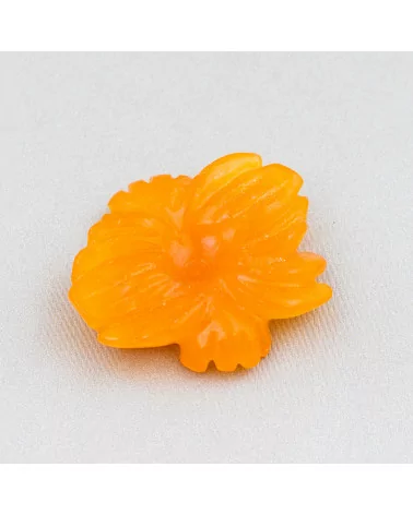 Componente Di Giada Burma Inciso Piastra 1pz Fiore 35x30mm Arancio-COMPONENTI DI GIADA BURMA | Worldofjewel.com