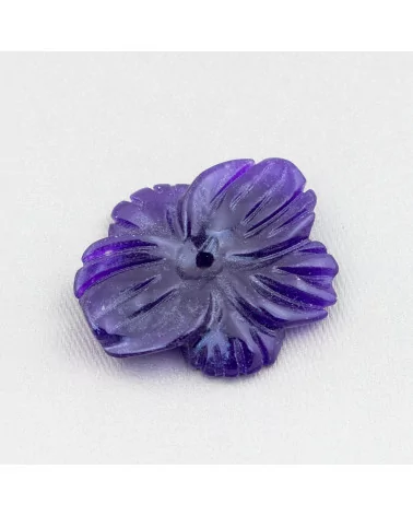 Componente Di Giada Burma Inciso Piastra 1pz Fiore 35x30mm Viola-COMPONENTI DI GIADA BURMA | Worldofjewel.com