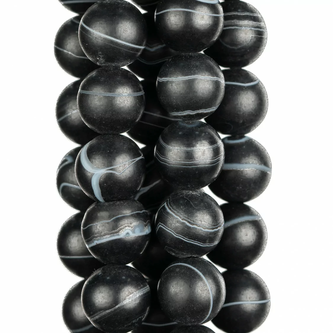 Agata Nera Satinato Opaco (Matte) Tondo Liscio 12mm-AGATA NERA STRIATA | Worldofjewel.com