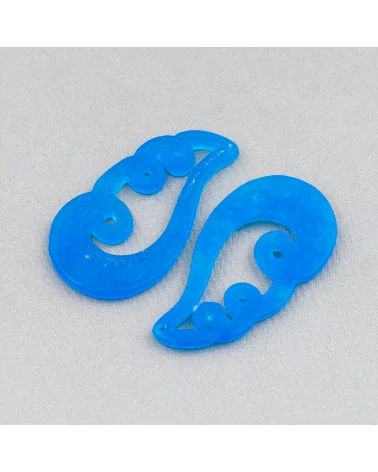 Componente Di Giada Burma Inciso Piastra 2pz 18x34mm Blu-COMPONENTI DI GIADA BURMA | Worldofjewel.com