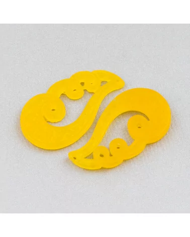 Componente Di Giada Burma Inciso Piastra 2pz 18x34mm Giallo-COMPONENTI DI GIADA BURMA | Worldofjewel.com