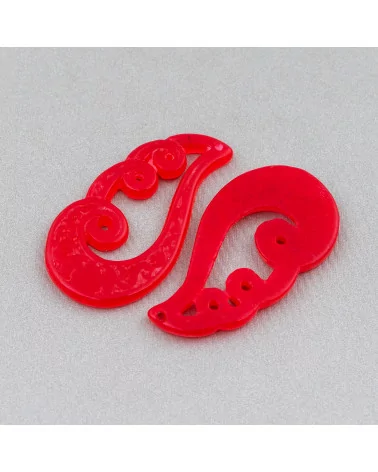 Componente Di Giada Burma Inciso Piastra 2pz 18x34mm Rosso-COMPONENTI DI GIADA BURMA | Worldofjewel.com