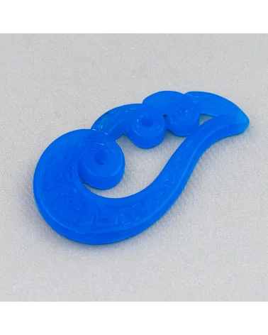 Componente Di Giada Burma Inciso Piastra 2pz 27x50mm Blu-COMPONENTI DI GIADA BURMA | Worldofjewel.com