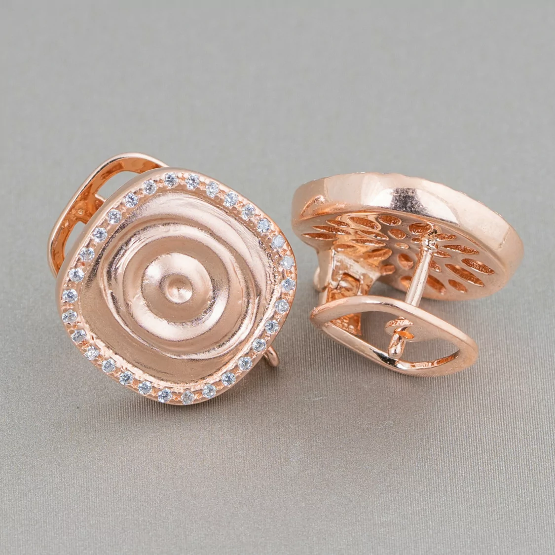 Base Per Orecchini Di Argento 925 Con Zirconi Perno Chiuso 15mm 1 Coppia Oro Rosa-BASI DI ARGENTO 925 | Worldofjewel.com