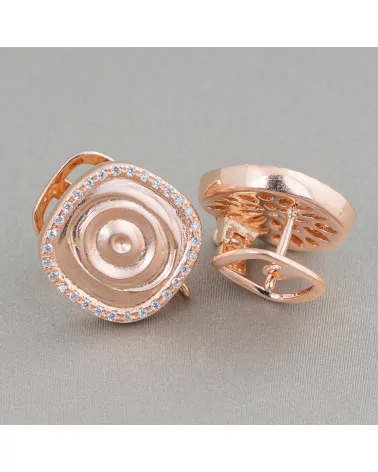 Base Per Orecchini Di Argento 925 Con Zirconi Perno Chiuso 15mm 1 Coppia Oro Rosa-BASI DI ARGENTO 925 | Worldofjewel.com