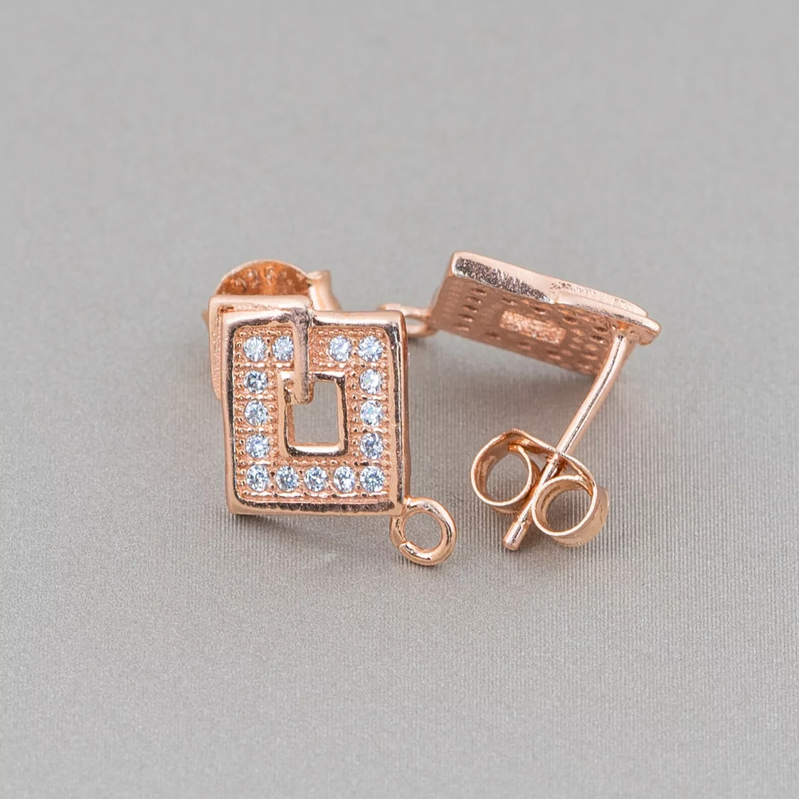 Base Per Orecchini Di Argento 925 Con Zirconi Perno Rombo Forato 11x15mm 4 Paia Oro Rosa-BASI DI ARGENTO 925 | Worldofjewel.com