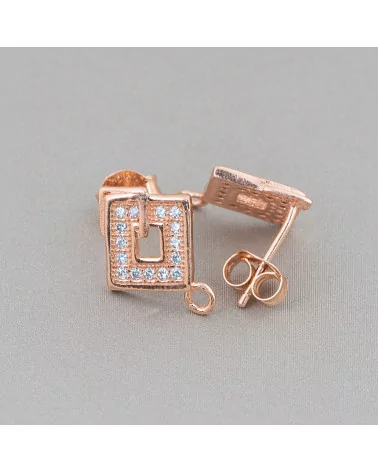 Base Per Orecchini Di Argento 925 Con Zirconi Perno Rombo Forato 11x15mm 4 Paia Oro Rosa-BASI DI ARGENTO 925 | Worldofjewel.com