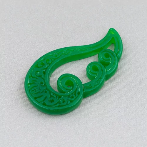 Burma Jade Component χαραγμένο πιάτο 2τμχ 27x50mm Πράσινο