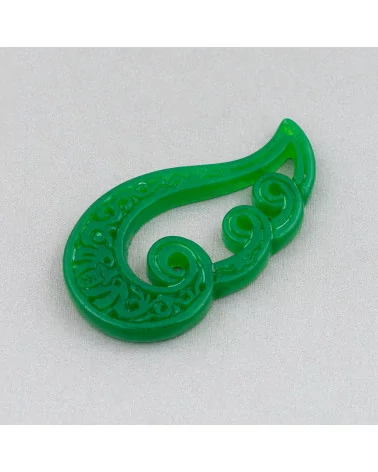 Componente Di Giada Burma Inciso Piastra 2pz 27x50mm Verde-COMPONENTI DI GIADA BURMA | Worldofjewel.com