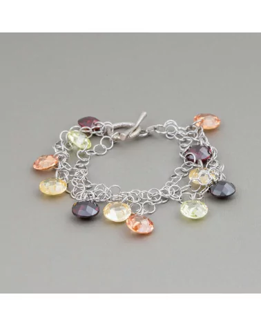 Bracciale Di Argento 925 Catena Rodiata A 3 Fili Con Pendenti Di Zirconi Multicolor E Chiusura A T 20mm-BRACCIALI DI ARGENTO 925 | Worldofjewel.com