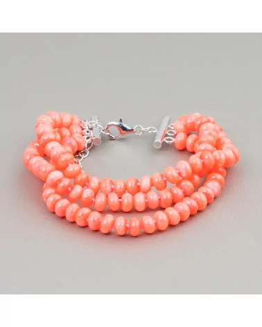 Bracciale Di Argento 925 Con Corallo Bamboo Rondelle Liscio Rosa Arancio 18cm + 5cm-BRACCIALI DI ARGENTO 925 | Worldofjewel.com