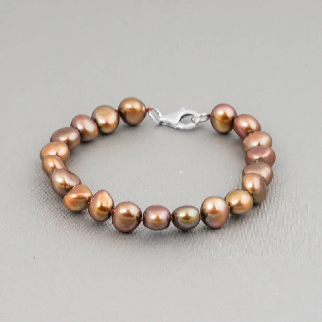 Bracciale Di Argento 925 Con Perle Di Fiume Bronzo Chisura a Moschettone-BRACCIALI DI ARGENTO 925 | Worldofjewel.com