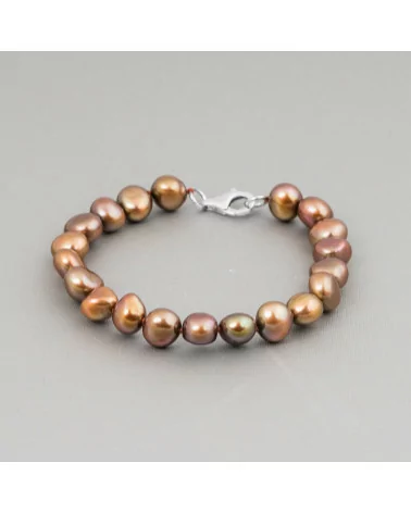 Bracciale Di Argento 925 Con Perle Di Fiume Bronzo Chisura a Moschettone-BRACCIALI DI ARGENTO 925 | Worldofjewel.com