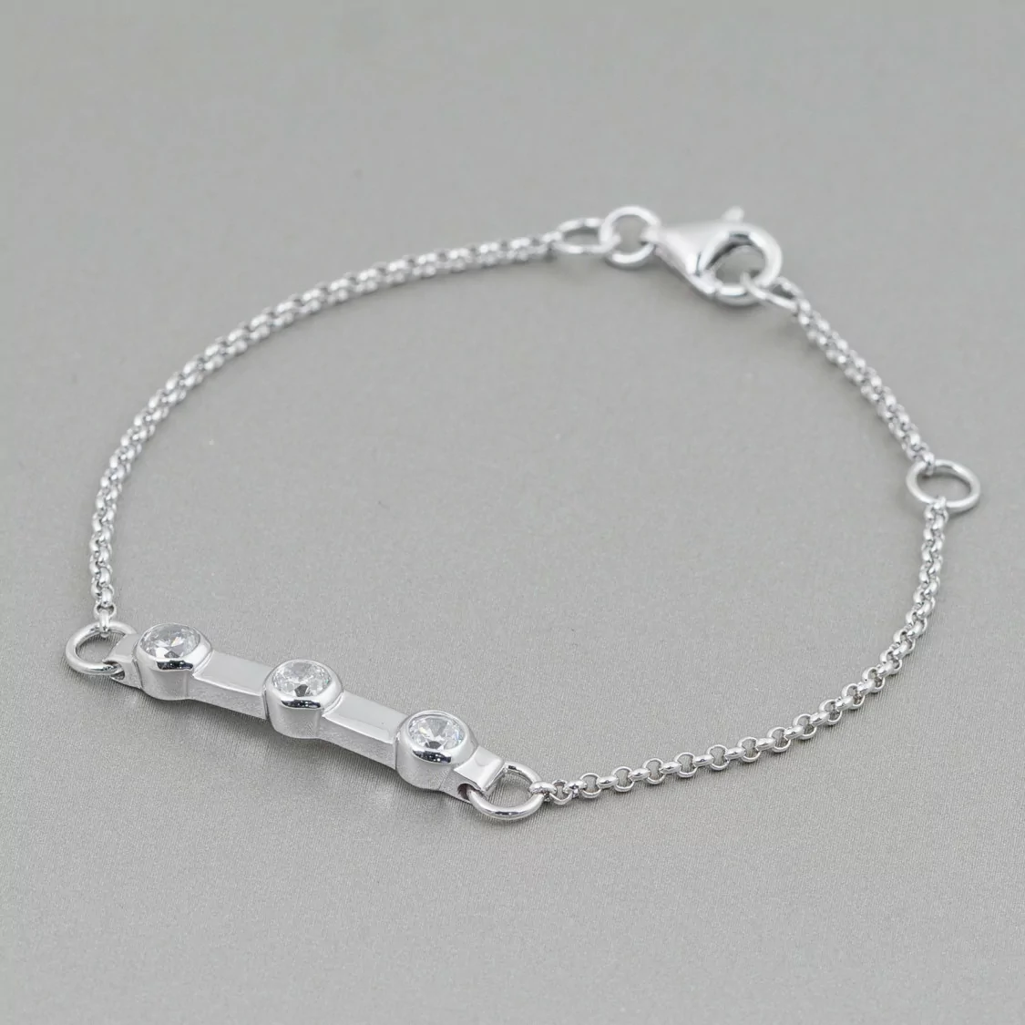 Bracciale Di Argento 925 Design Italy Con 3 Zirconi Lunghezza 19cm-16,5cm Rodiato-BRACCIALI DI ARGENTO 925 | Worldofjewel.com