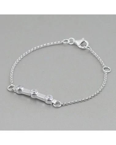 Bracciale Di Argento 925 Design Italy Con 3 Zirconi Lunghezza 19cm-16,5cm Rodiato-BRACCIALI DI ARGENTO 925 | Worldofjewel.com