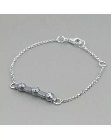 Bracciale Di Argento 925 Design Italy Con 3 Zirconi Lunghezza 19cm-16,5cm Rodiato e Brunito-BRACCIALI DI ARGENTO 925 | Worldofjewel.com