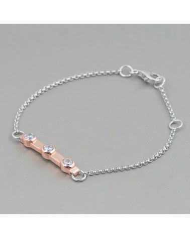 Bracciale Di Argento 925 Design Italy Con 3 Zirconi Lunghezza 19cm-16,5cm Rodiato e Oro Rosa-BRACCIALI DI ARGENTO 925 | Worldofjewel.com