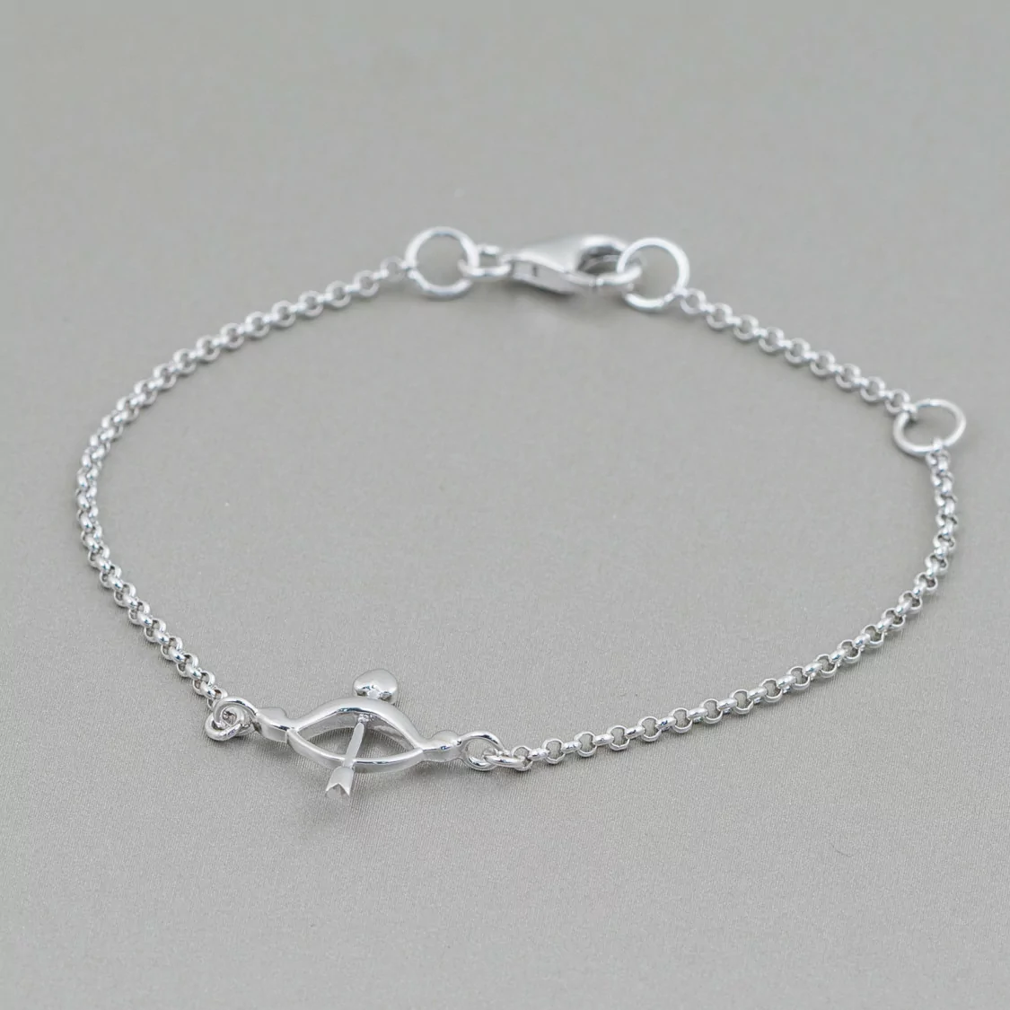 Bracciale Di Argento 925 Design Italy Con Centale Arco E Freccia Lunghezza 19cm-16,5cm Rodiato-BRACCIALI DI ARGENTO 925 | Worldofjewel.com