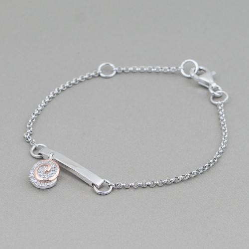 925 Silver Bracelet Design Italy With Central Snail Length 19cm-16.5cm Rhodium Plated