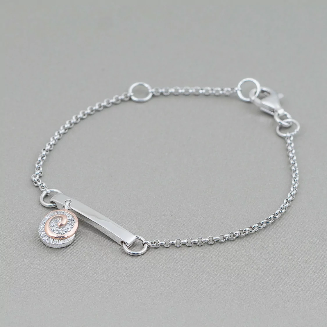 Bracciale Di Argento 925 Design Italy Con Centale Chiocciola Lunghezza 19cm-16,5cm Rodiato-BRACCIALI DI ARGENTO 925 | Worldofjewel.com