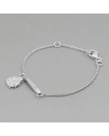 Bracciale Di Argento 925 Design Italy Con Centale Coccinella Lunghezza 19cm-16,5cm Rodiato-BRACCIALI DI ARGENTO 925 | Worldofjewel.com