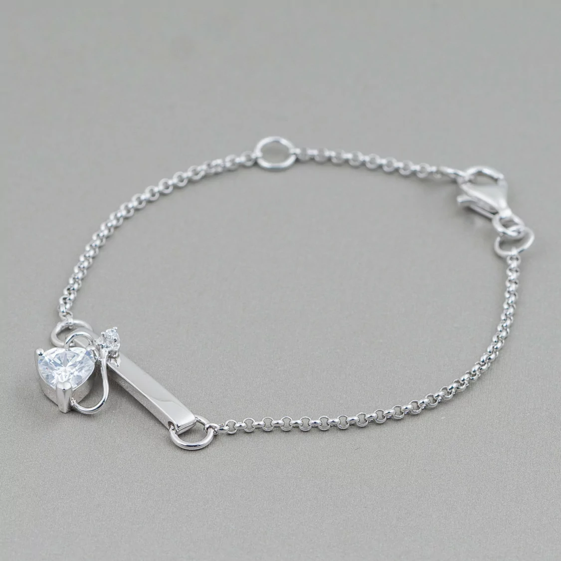 Bracciale Di Argento 925 Design Italy Con Centale Cuore Con Codina Lunghezza 19cm-16,5cm Rodiato-BRACCIALI DI ARGENTO 925 | Worldofjewel.com