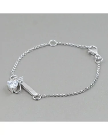 Bracciale Di Argento 925 Design Italy Con Centale Cuore Con Codina Lunghezza 19cm-16,5cm Rodiato-BRACCIALI DI ARGENTO 925 | Worldofjewel.com