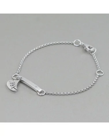 Bracciale Di Argento 925 Design Italy Con Centale Cuore Spezzato Lunghezza 19cm-16,5cm Rodiato-BRACCIALI DI ARGENTO 925 | Worldofjewel.com