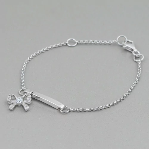 Pulsera de Plata 925 Diseño Italia Con Lazo Central Y Punto De Luz Longitud 19cm-16.5cm Rodiada