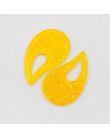 Componente Di Giada Burma Inciso Piastra 2pz Goccia Curvata 27x45mm Giallo-COMPONENTI DI GIADA BURMA | Worldofjewel.com