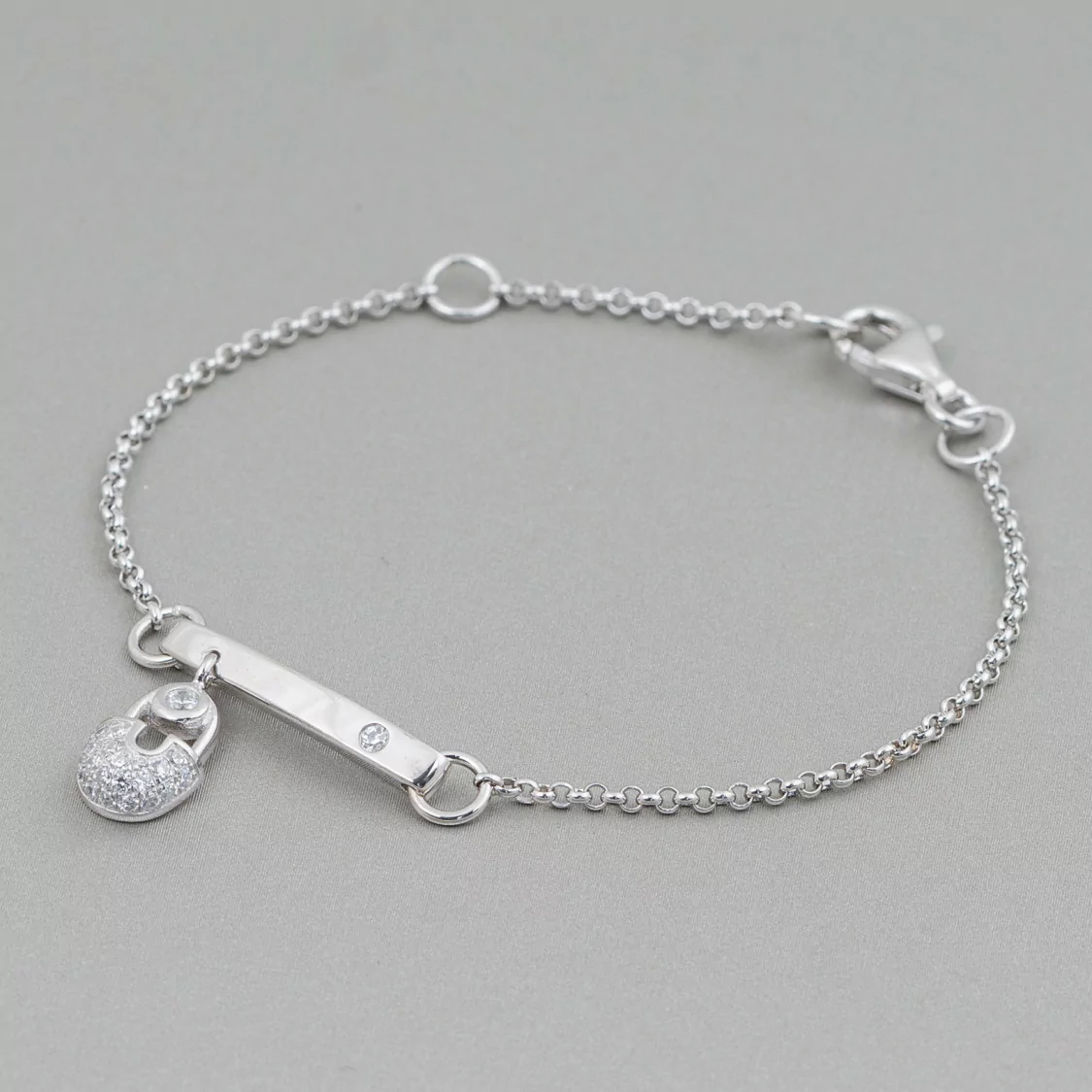 Bracciale Di Argento 925 Design Italy Con Centale Lucchetto Lunghezza 19cm-16,5cm Dorato-BRACCIALI DI ARGENTO 925 | Worldofjewel.com