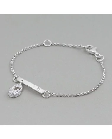 Bracciale Di Argento 925 Design Italy Con Centale Lucchetto Lunghezza 19cm-16,5cm Dorato-BRACCIALI DI ARGENTO 925 | Worldofjewel.com